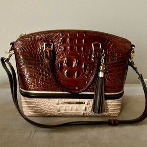 Brahmin Two-Tone Tri-Color Croc-Embossed Leather Dome Satchel